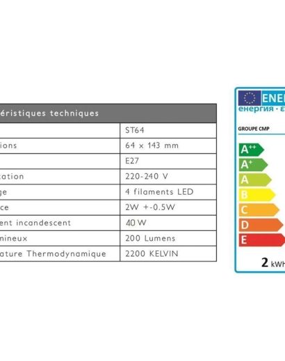 AMPOULE ST64 E27 LED DROIT 14,3 CM